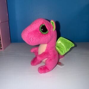 Ty Beanie Baby Darla the Dragon Pink Green Glitter Plush 6” EUC